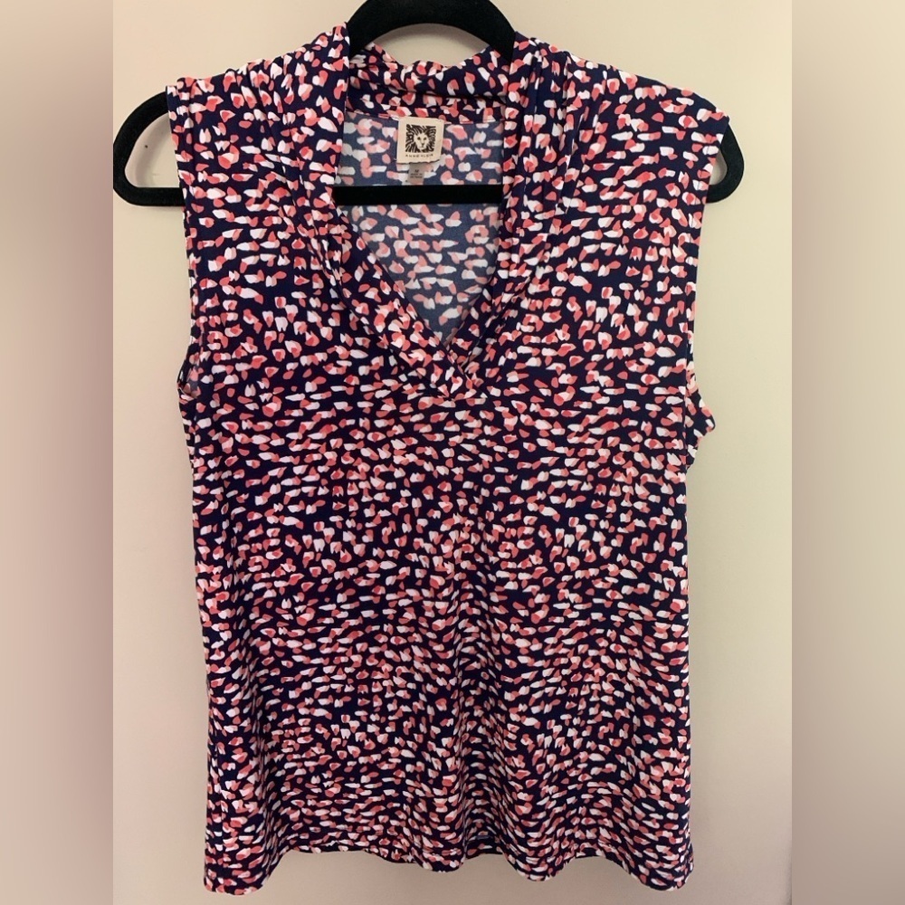 Anne Klein Stylish Medium Women's Sleeveless Top - Pink and Blue, Preloved EUC